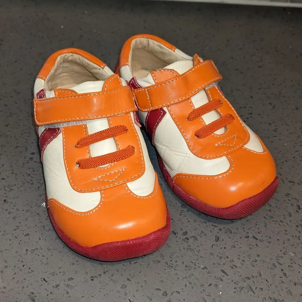 See Kai Run Eleven Kids Leather Sneakers Orange Red Shoes Sz 10